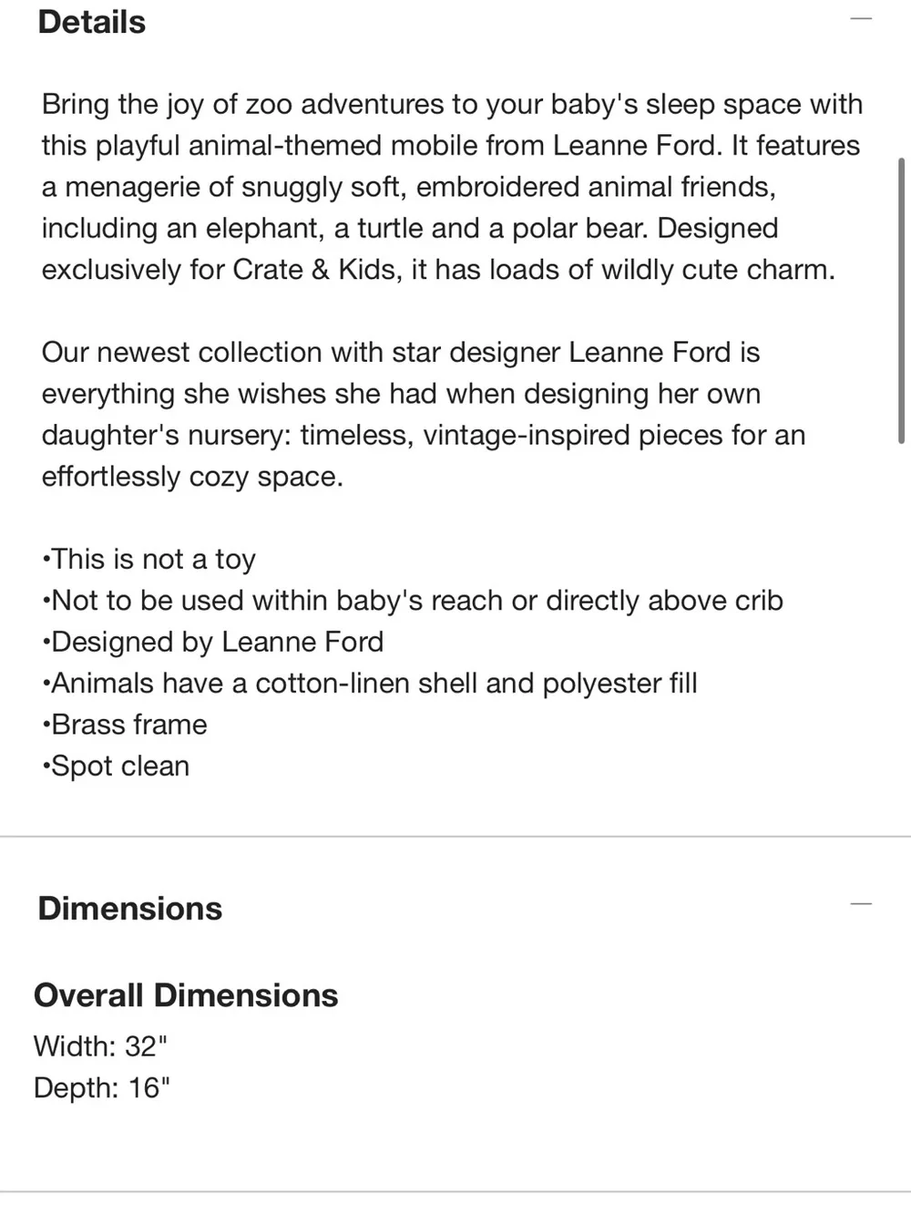 New Leanne Ford for Crate & Barrel Kids Baby Zoo Animal Nursery Crib Mobile